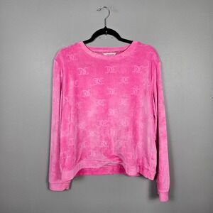 Juicy Couture Women Large Sweatshirt Velour Embossed JC‎ Logo Y2K Lounge Pink